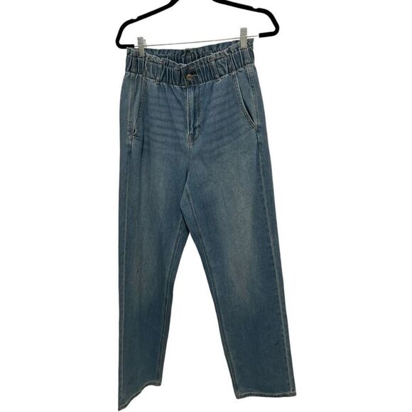 American Eagle Light Wash Wide Leg Jeans Size 10 Y2K NWT Cinched Ruffle Waist - Picture 1 of 15